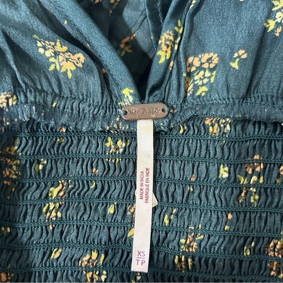 Free People Isabella Silky Floral Blouse in Jewel Forest Ruffle Detail - Picture 9 of 11